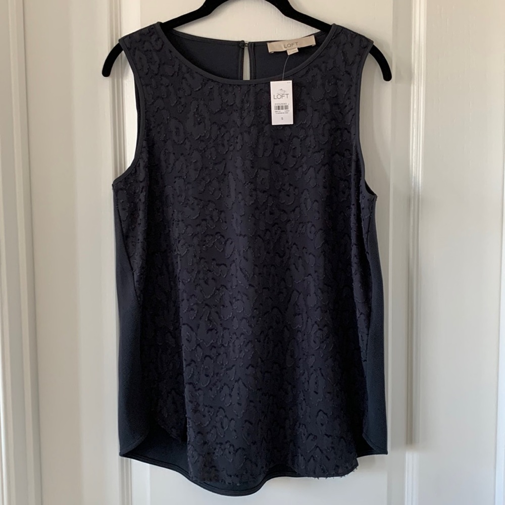 NWT LOFT Black Polyester Mixed Textures Sleeveless Top Size Small